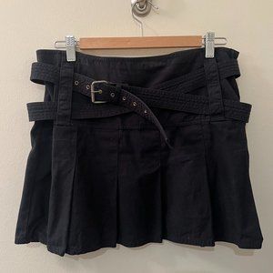 Early H&M Black Pleated Miniskirt with double-wrap belt and side-zipper